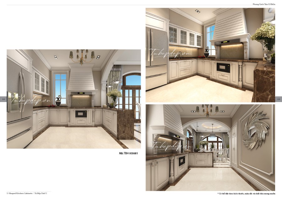 Thiết kế phòng bếp biệt thự tân cổ điển